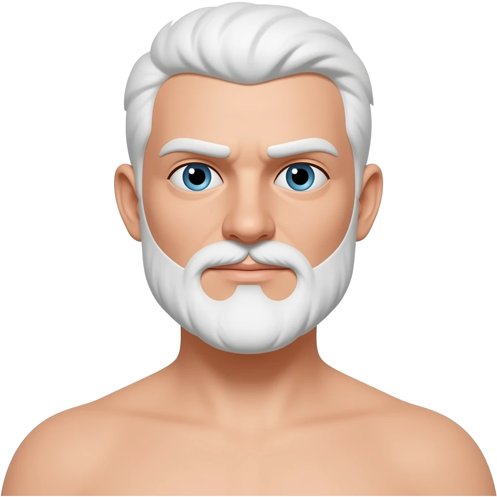Generate a discord mod with white skin with a beard and a mustache being very far and make it so that he has no t-shirt on the top emoji
