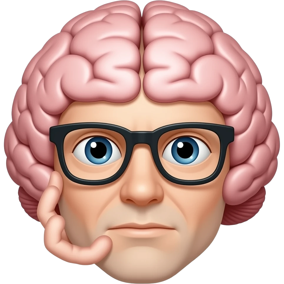 brain have a face, do think and wear glasess emoji