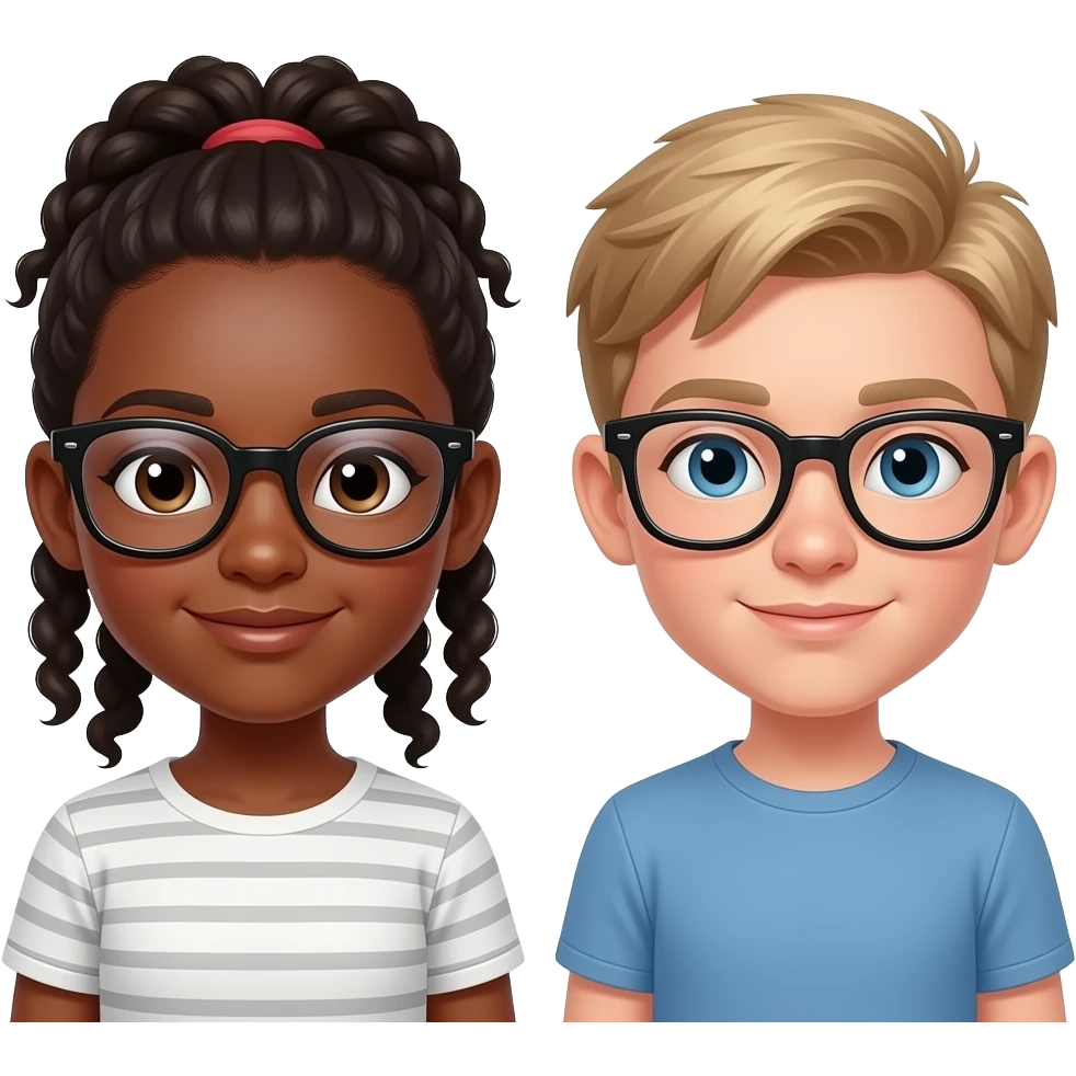 Black girl and white boy with black rimmed glasses emoji