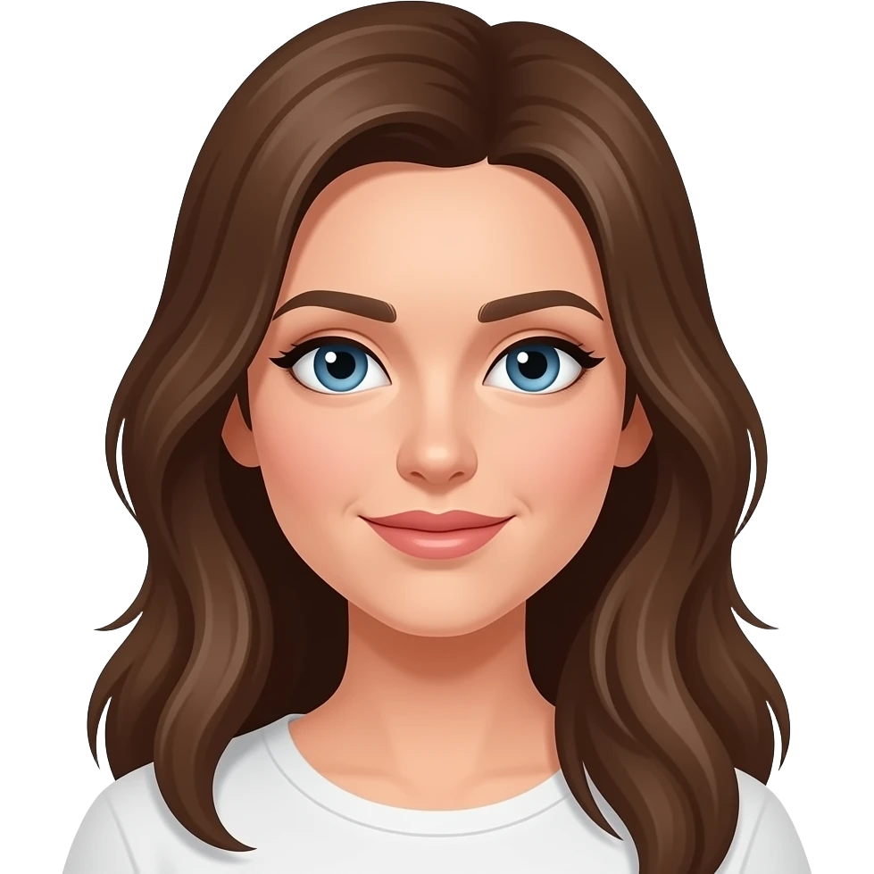 light skin, female with light blue eyes and long brown hair emoji