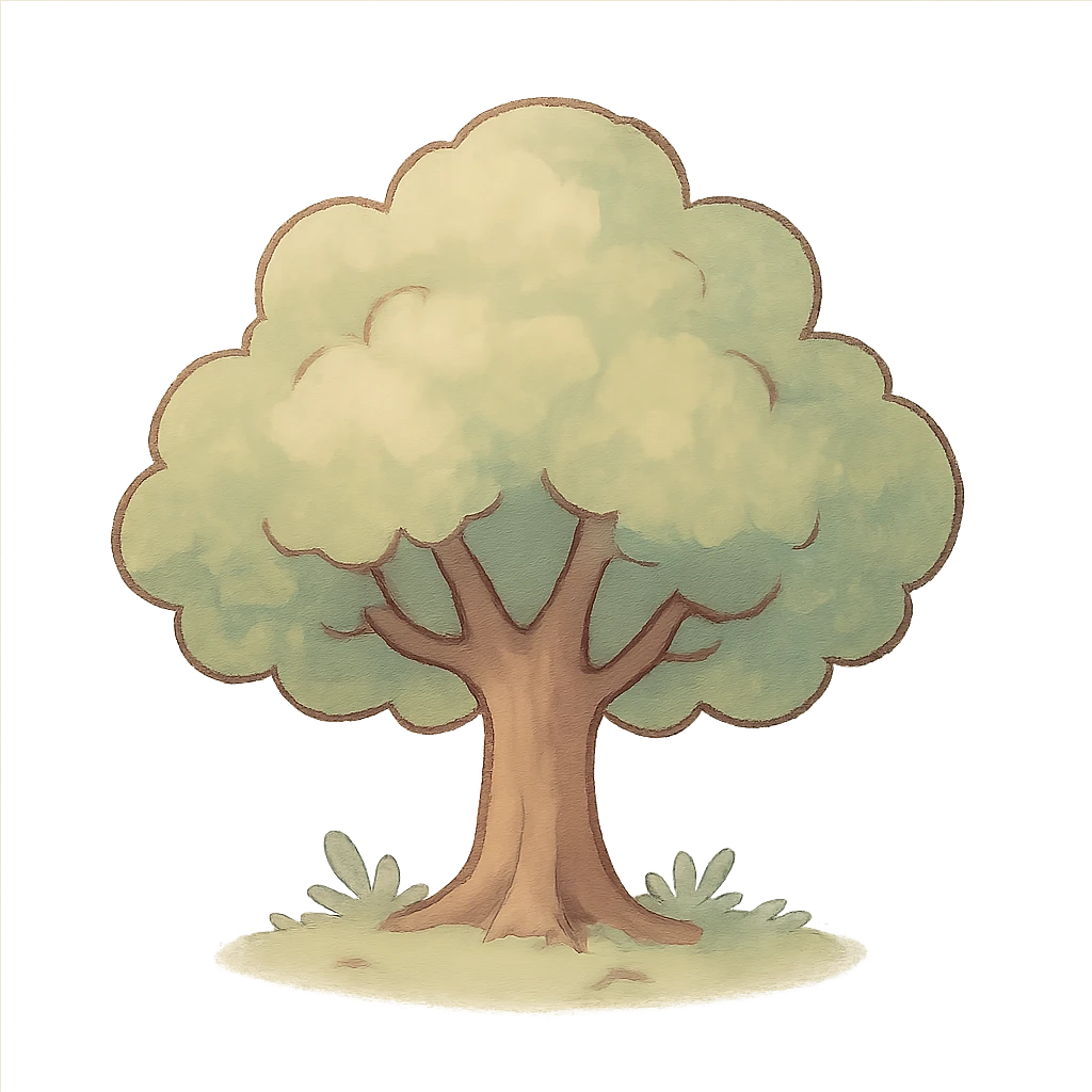 icon of a tree, soft colors, whimsical, ghibli style emoji