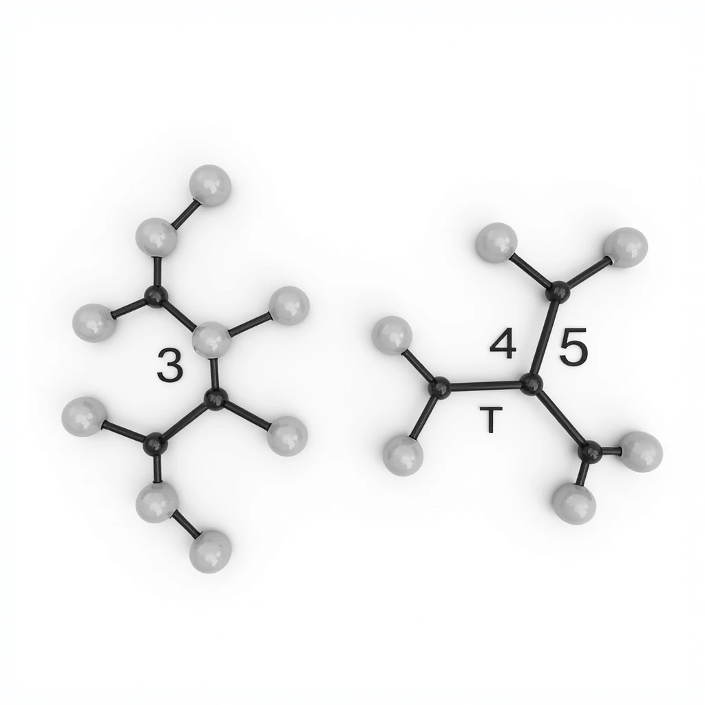 Hyperrealistic 4K image of T3 and T4 molecules side by side for visual comparison of chemical structures with clear labels on white background emoji