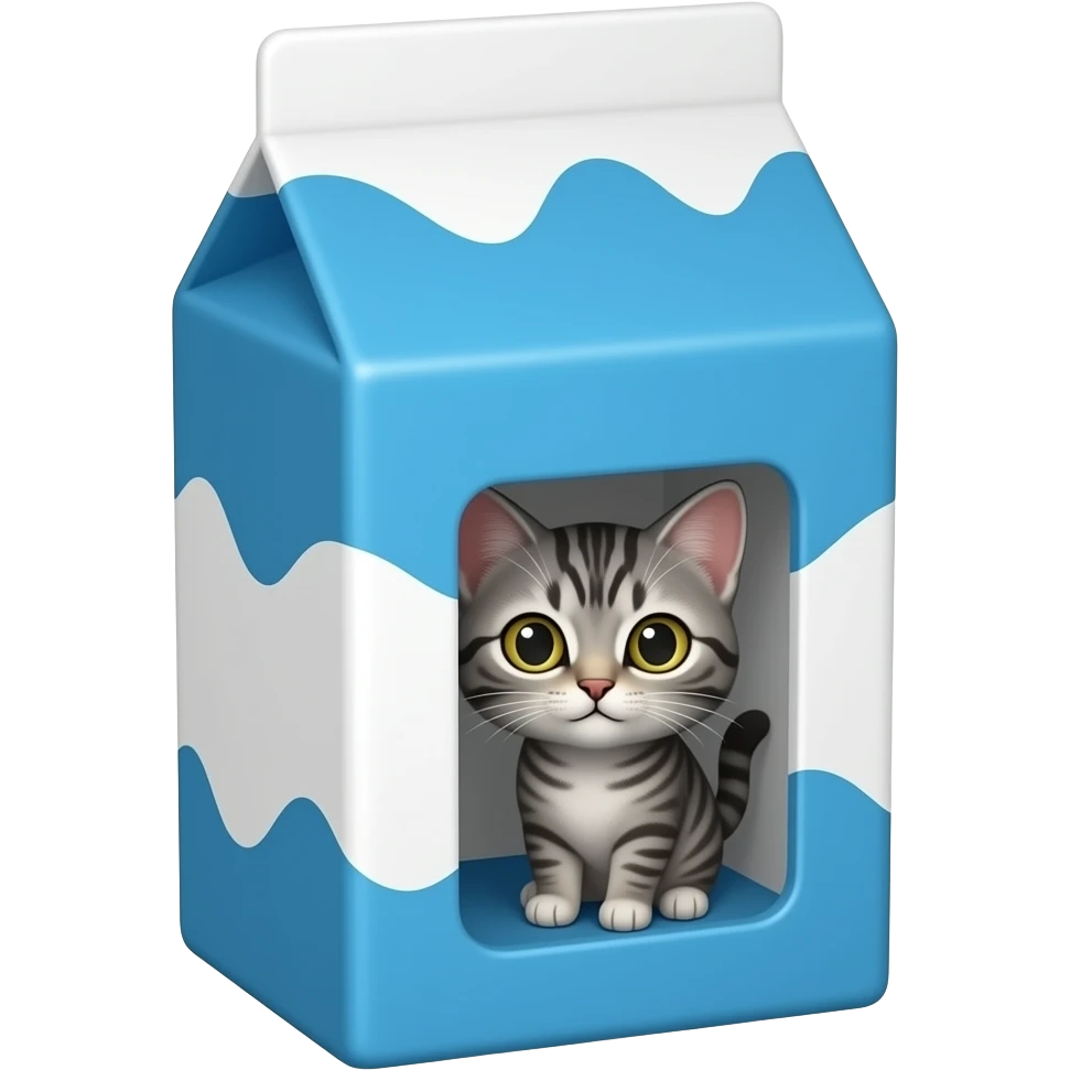 milk carton with blue and white color and with smalk tabby grey cat inside emoji