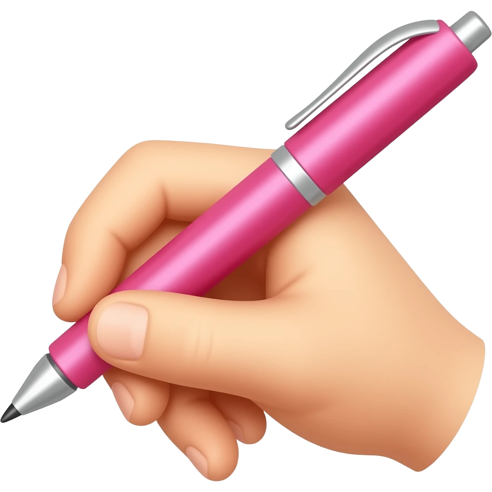a woman's hand writing with a pink pen emoji