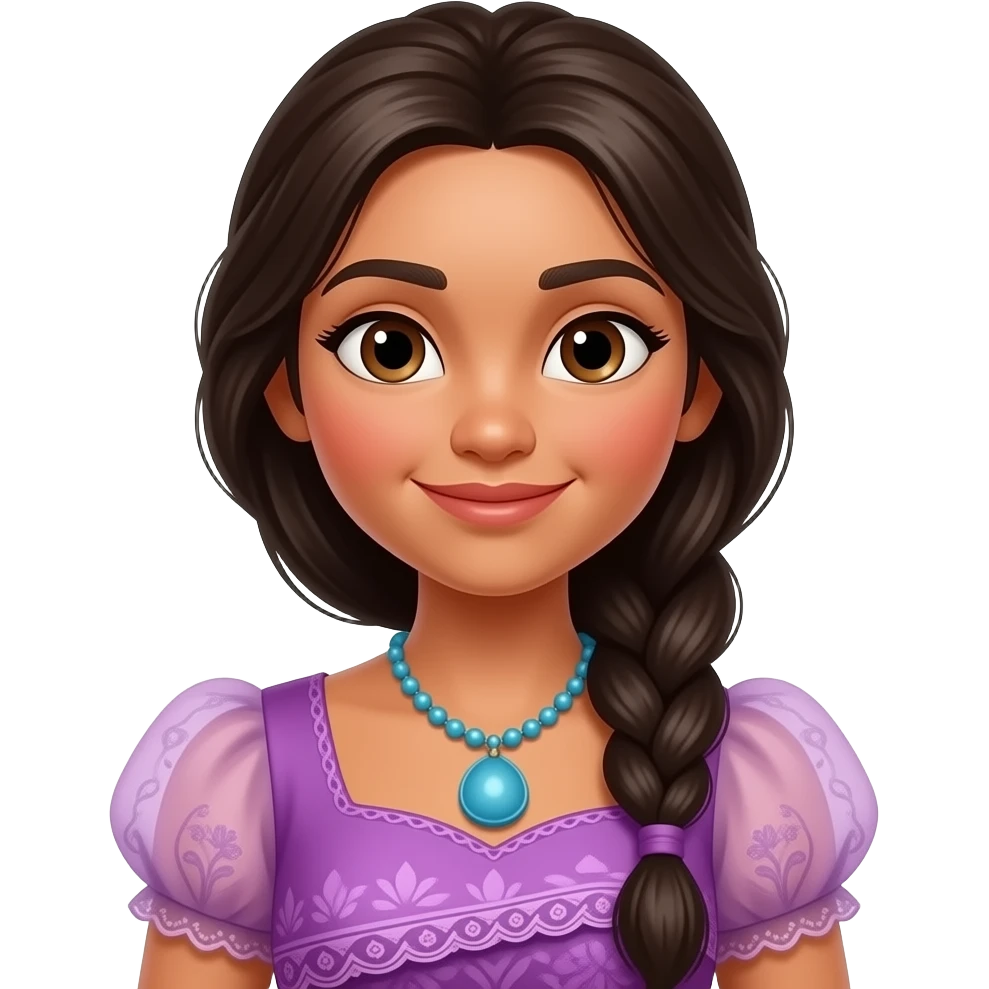 princess moana with belles hair style and a braid, with a purple dress pocahontus style emoji