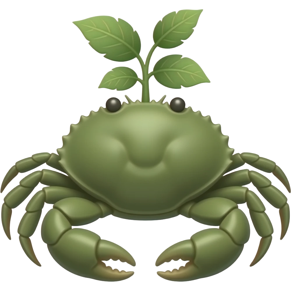 A green crab with a plant growing on its back emoji