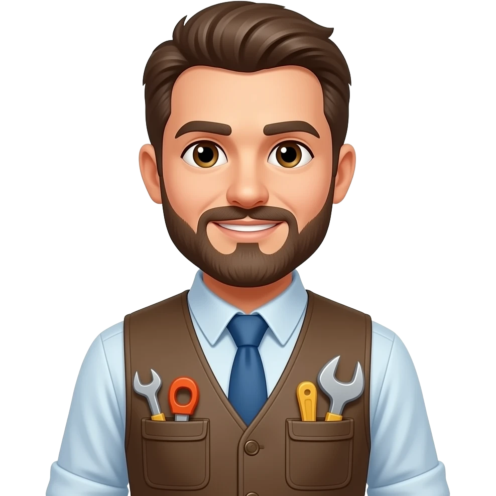 facilities manager, wearing long sleeves with vest with tools emoji