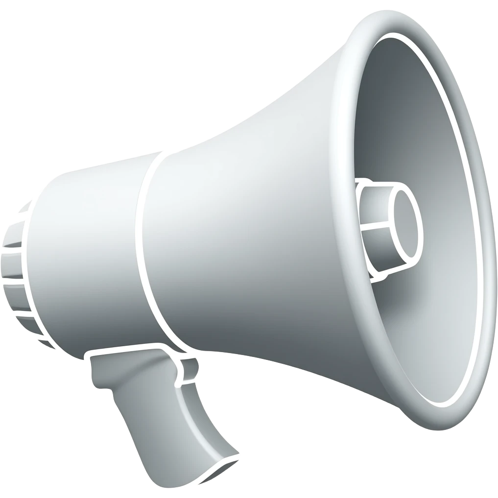 Simple and minimalistic sticker of a megaphone, white outline, smooth gradients or solid colours emoji