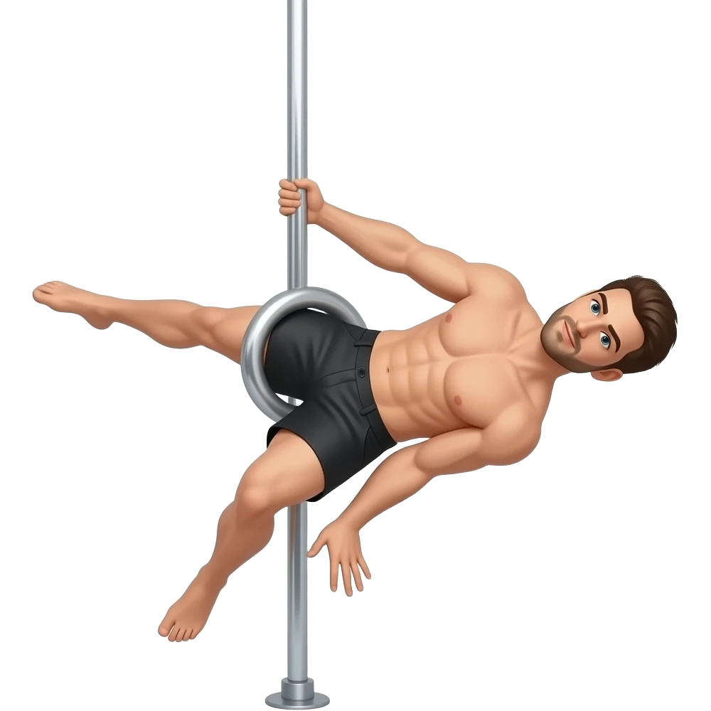 Hombre haciendo pole dance con un short negro emoji