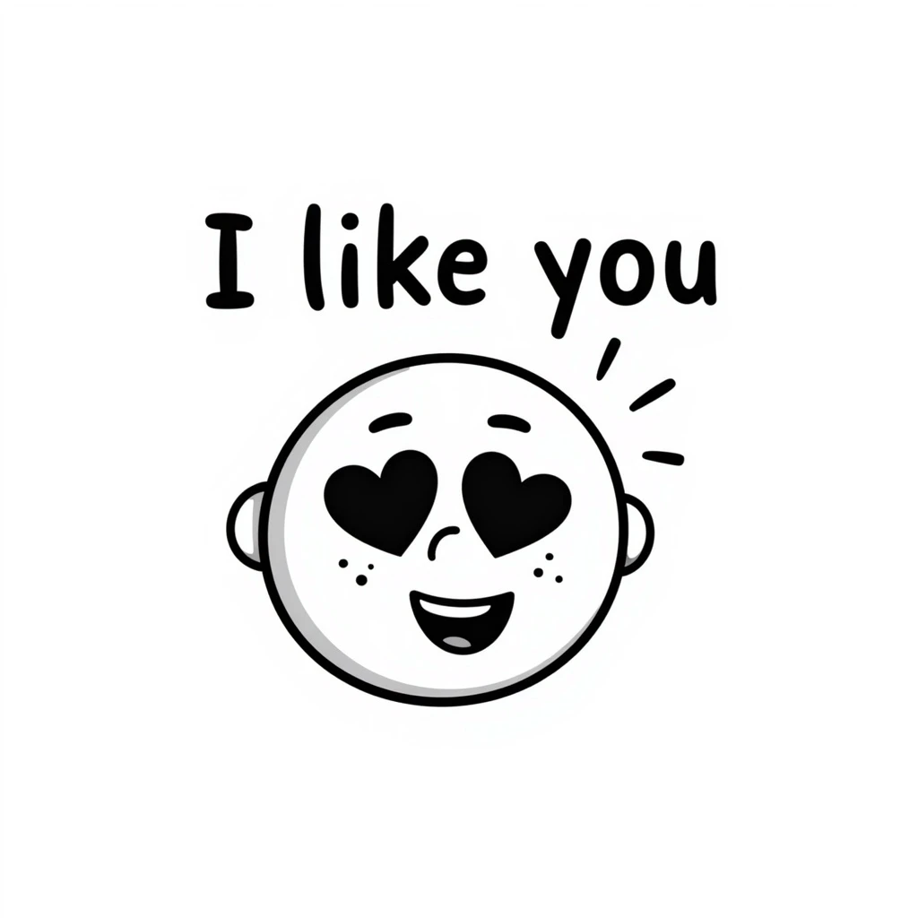 emoji face with heart eyes, smiling, with a speech bubble that says 'I like you' emoji