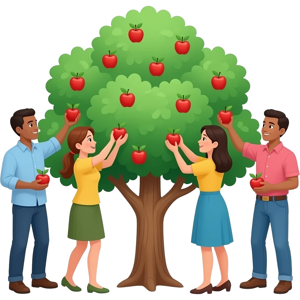 Apple picking from a tree with multicultural people emoji