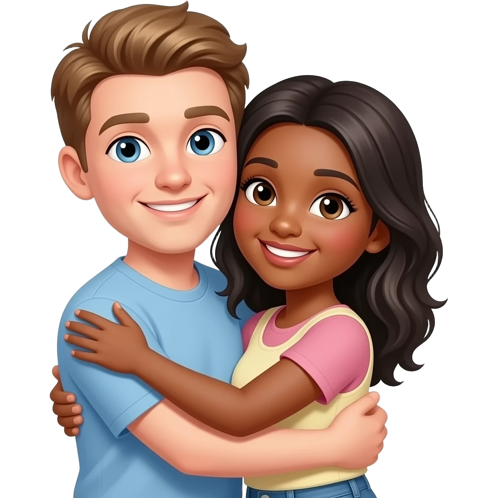 White guy black girl hug emoji