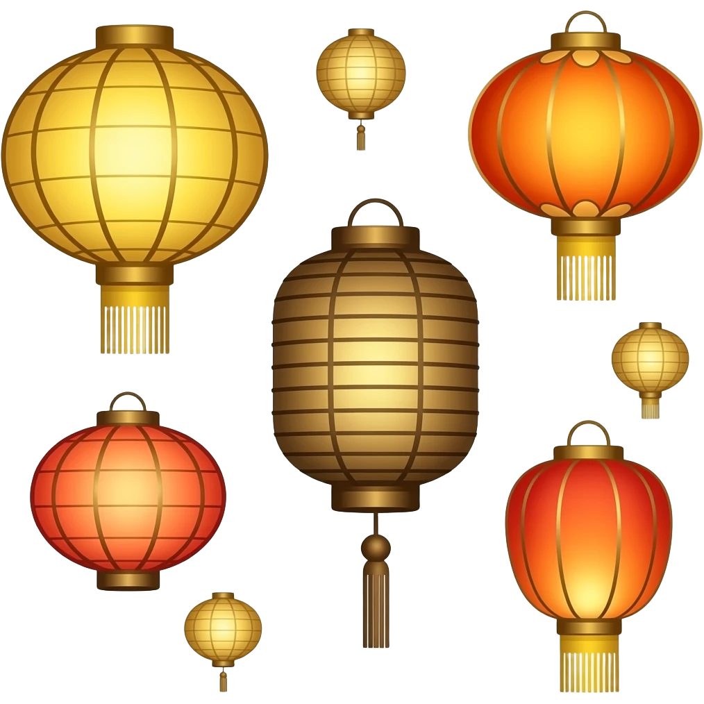 Golden, Orange, bronze, reddish Chinese lanterns flying in the sky as seen from afar emoji