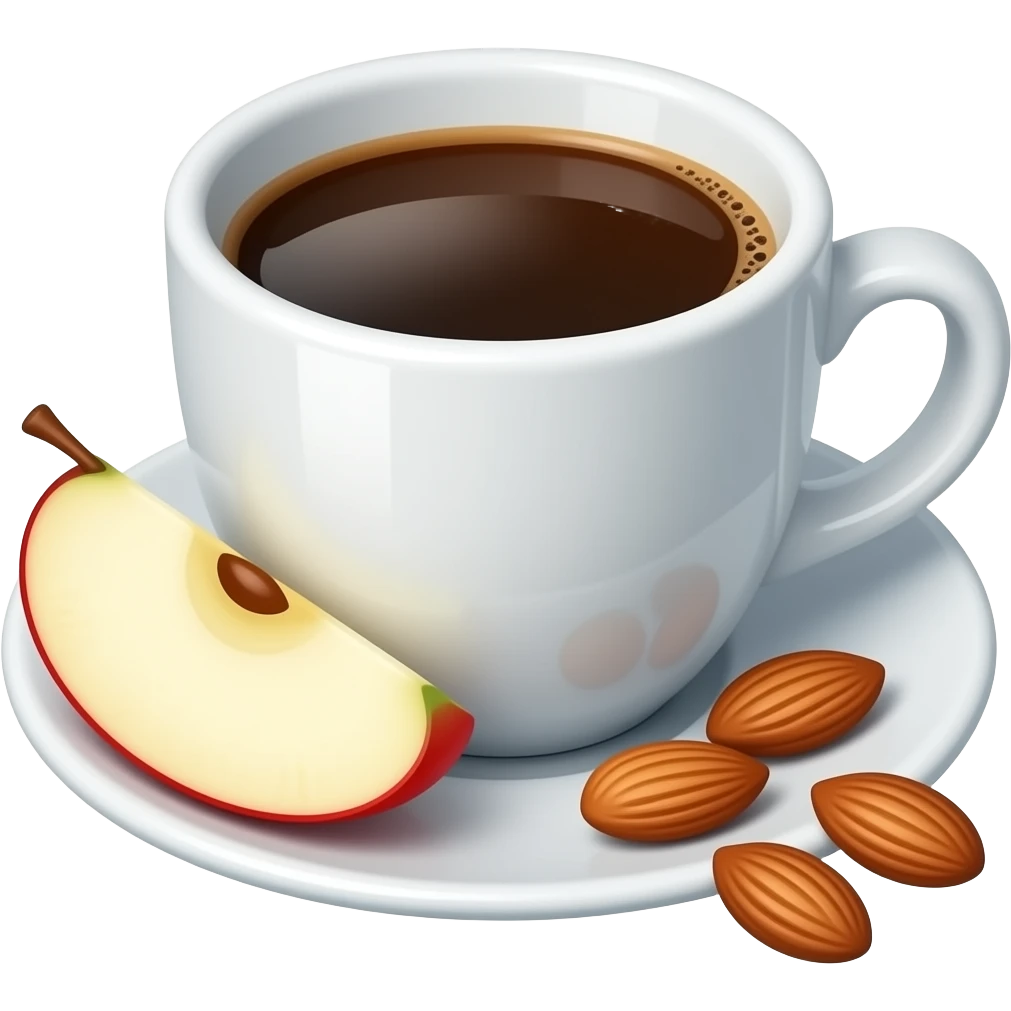 coffee with a slice of apple on the side and almonds emoji