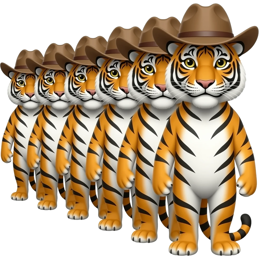 many tigers wearing cowboy hats all same size emoji