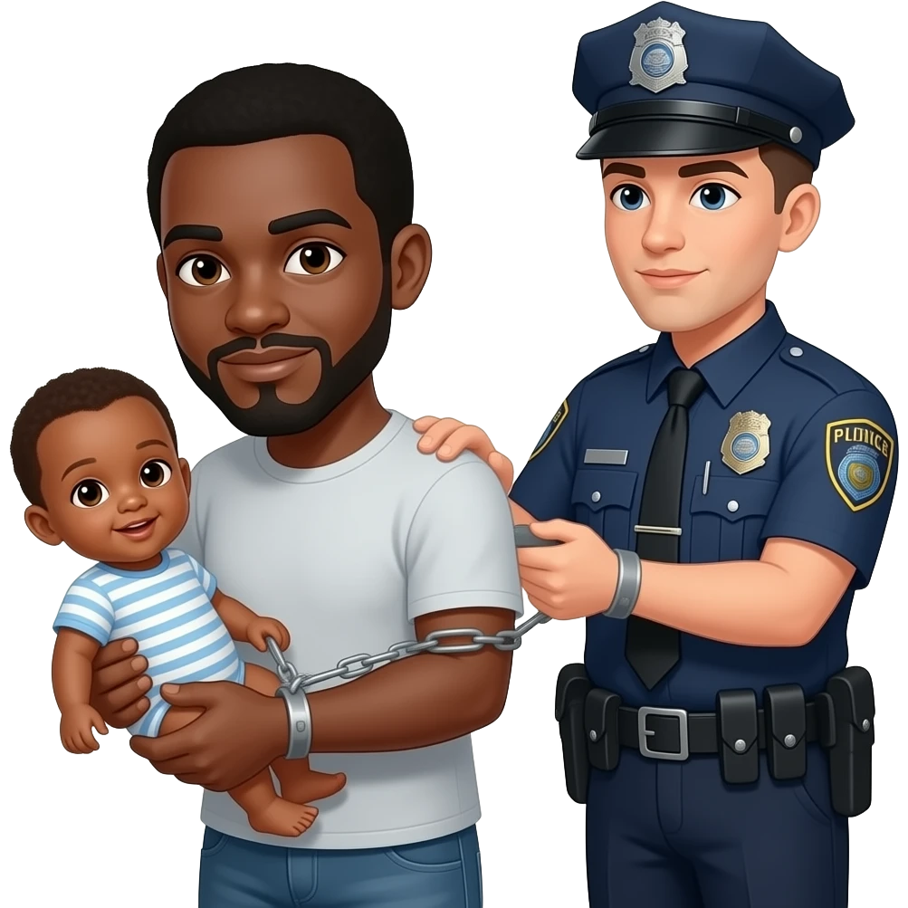 Police arresting a black guy holding baby pil emoji