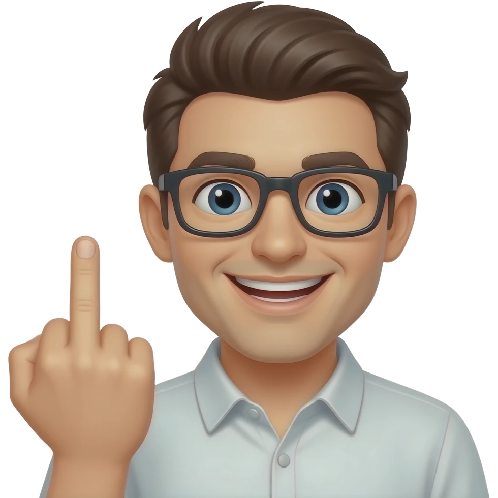 Happy emoji with middle finger up emoji