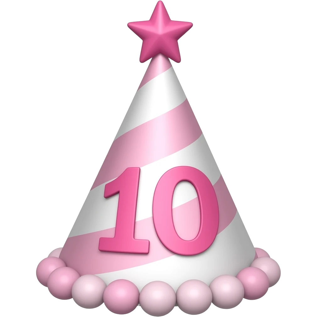 10TH BIRTHDAY HAT POINK AND WHITE emoji