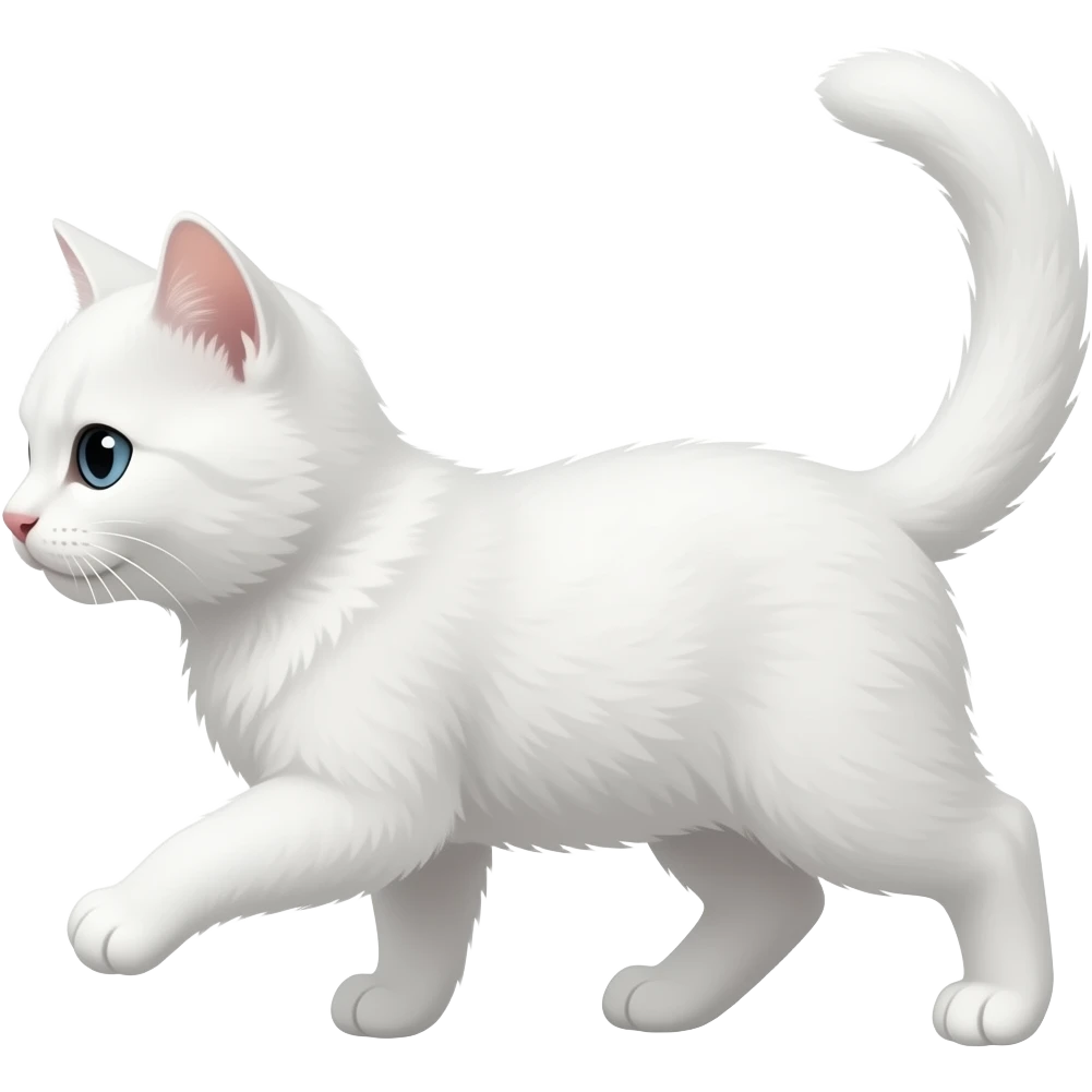 un gatito blanco dando un paso visto desde su perfil emoji