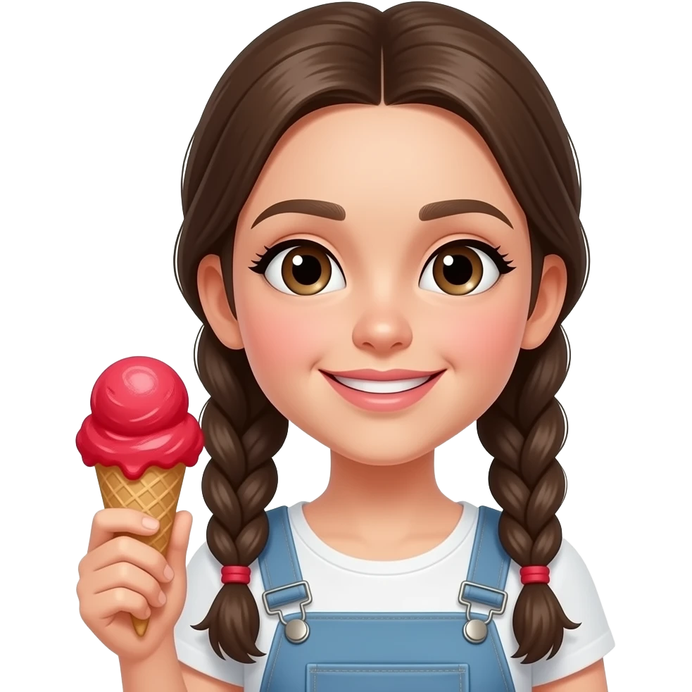 girl in braid holding icde cream change her ice cream into vibrant red scope emoji