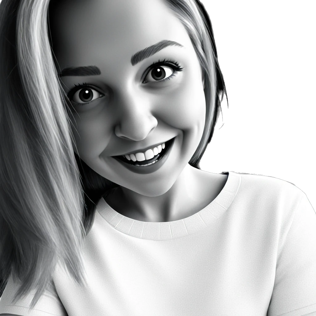smiling girl in greyscale horror emoji
