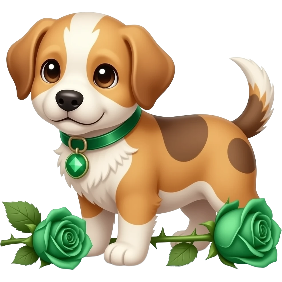 Puppies with emerald green roses and thorns emoji