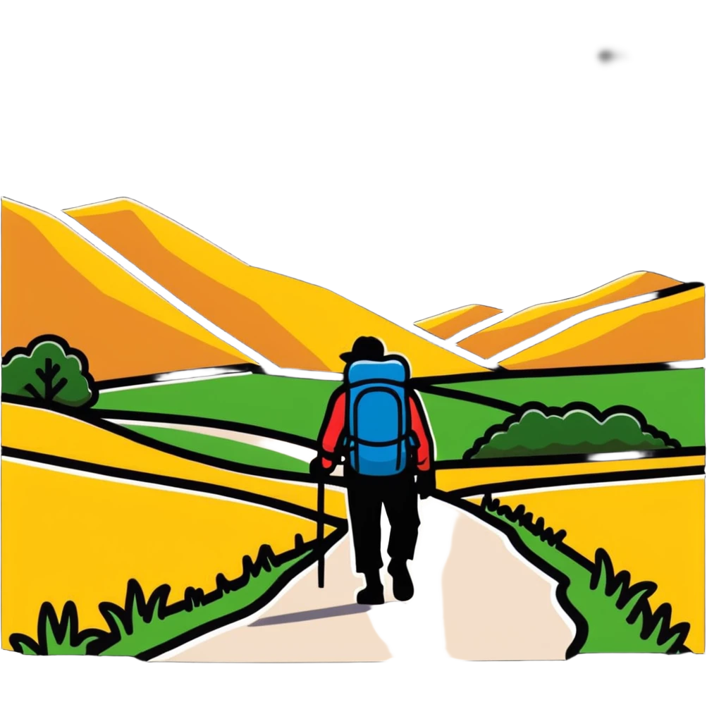 lonesome hiker walks down the camino de santiago path emoji