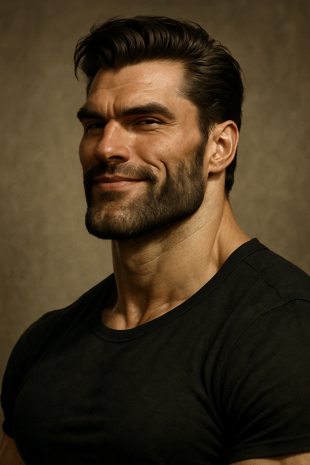 Gigachad, hyper-masculine meme character, confident expression, detailed jawline, iconic look emoji