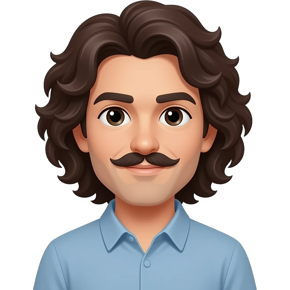 a man with mostache long curly dark brown hairs emoji