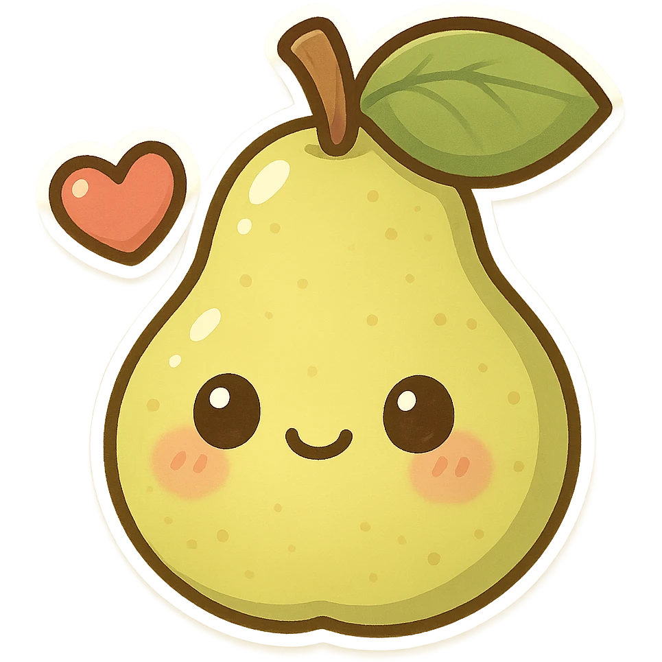 chibi sticker-style pear with a heart accent, cute and exaggerated emoji