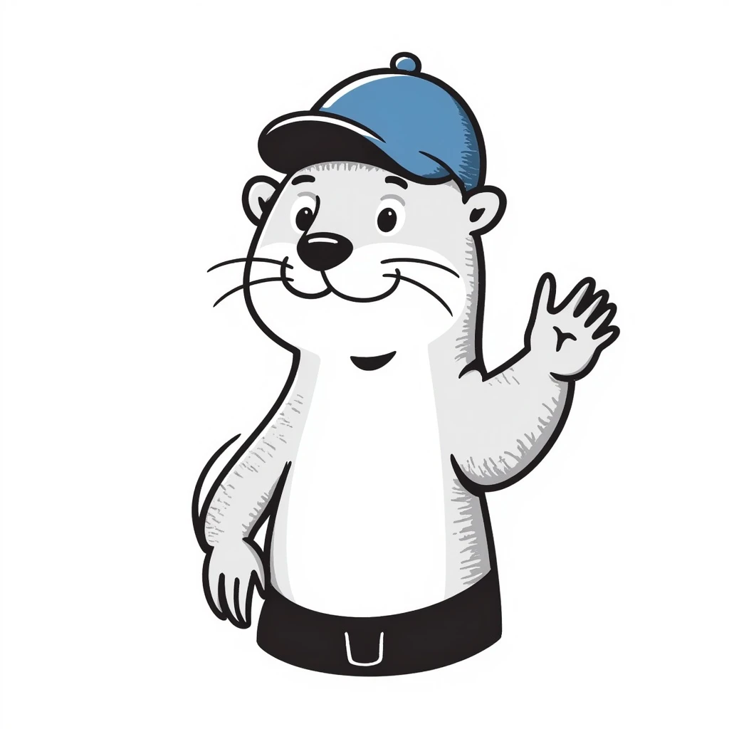 An otter with a blue hat on waving hi emoji