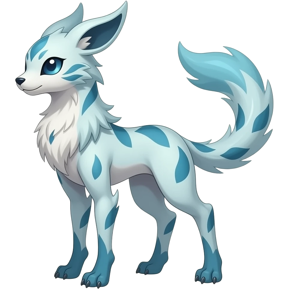 Slim thin lanky scrawny tall elegant oriental feral painted Asian Absol-Glaceon-Sylveon-fusion-hybrid-creature emoji