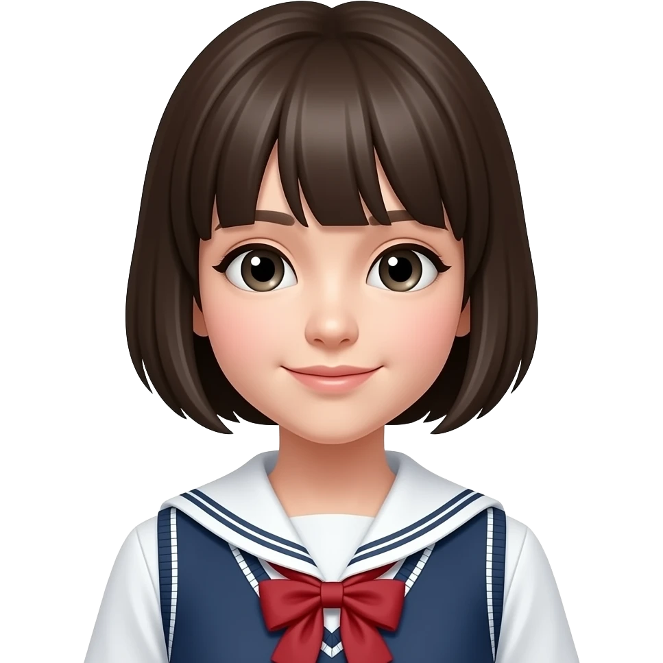 Cewe kulit putih dengan rambut pendek dan pakain sekolah emoji