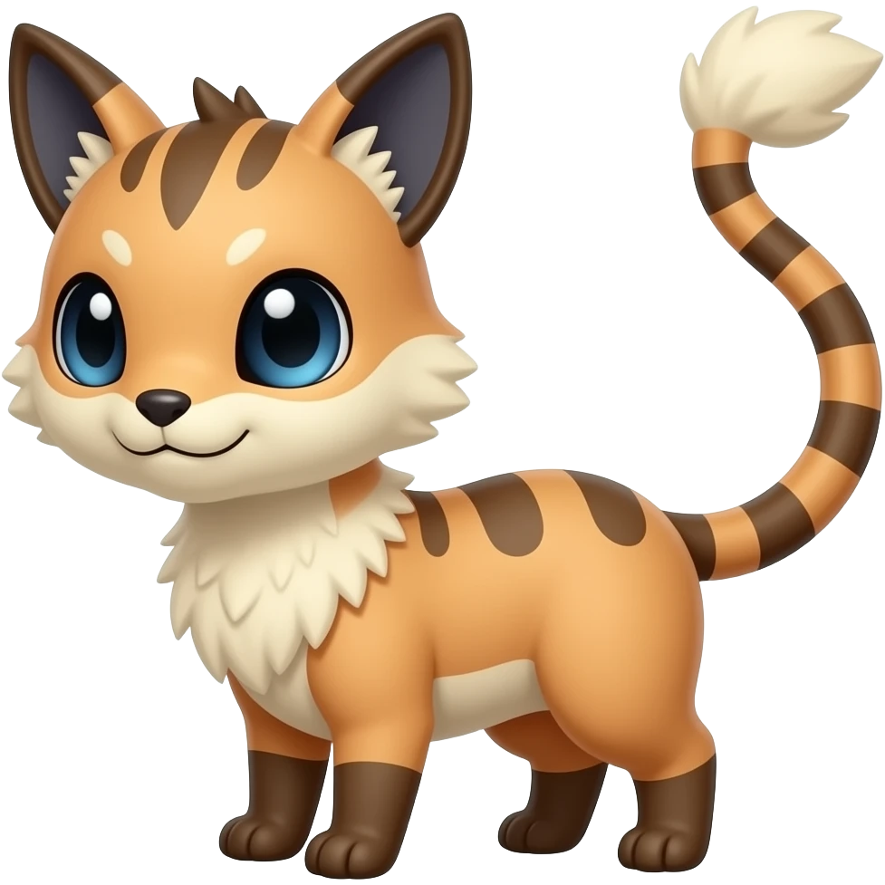 Terenry-Teto-fusion-hybrid-animal-creature with a long thin tufted tail, cute big eyes emoji