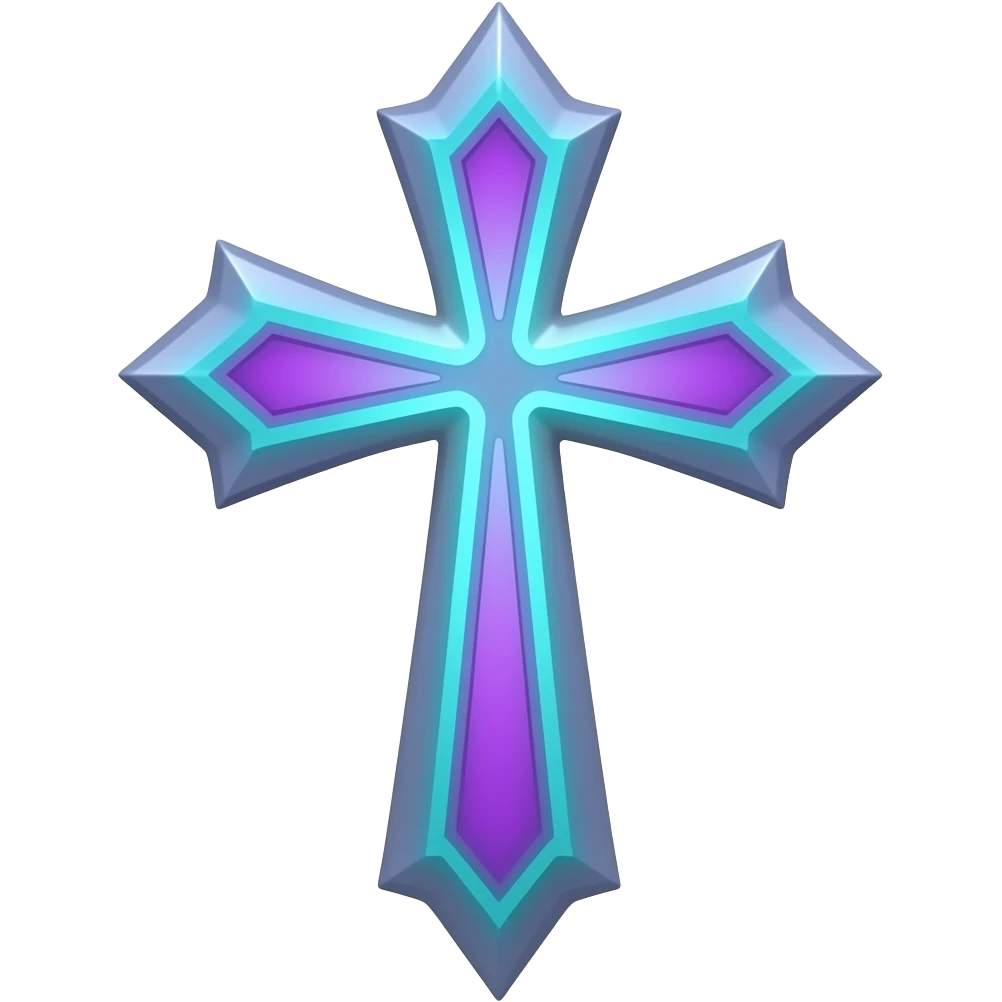 Periwinkle thin christian cross with edgy design with neon details emoji