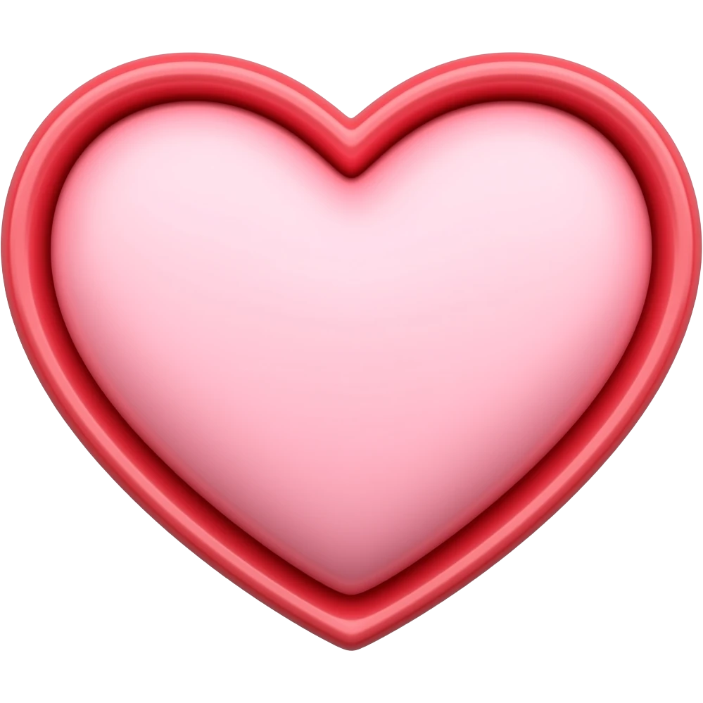 heart emoji that is a shape of iphone heart emojis, it's 3d, the color is a sight gradient where the line of heart is red and it's a gradient to pink emoji