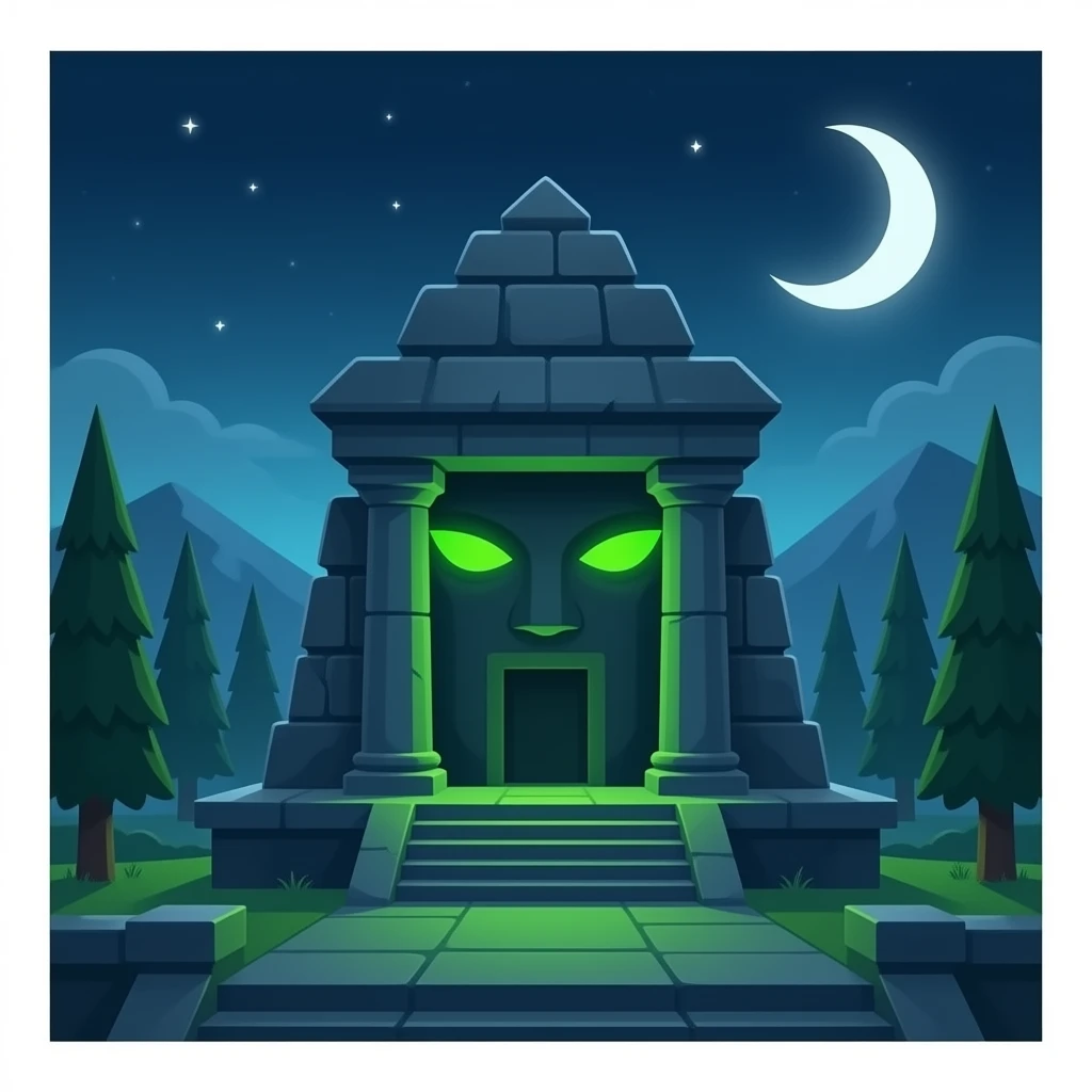 Temple emoji with glowing green eyes emoji