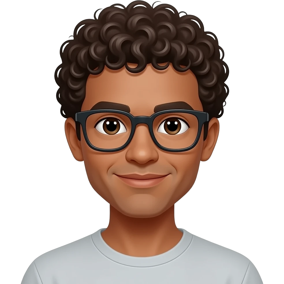 Guera, cabello risado con lentes emoji