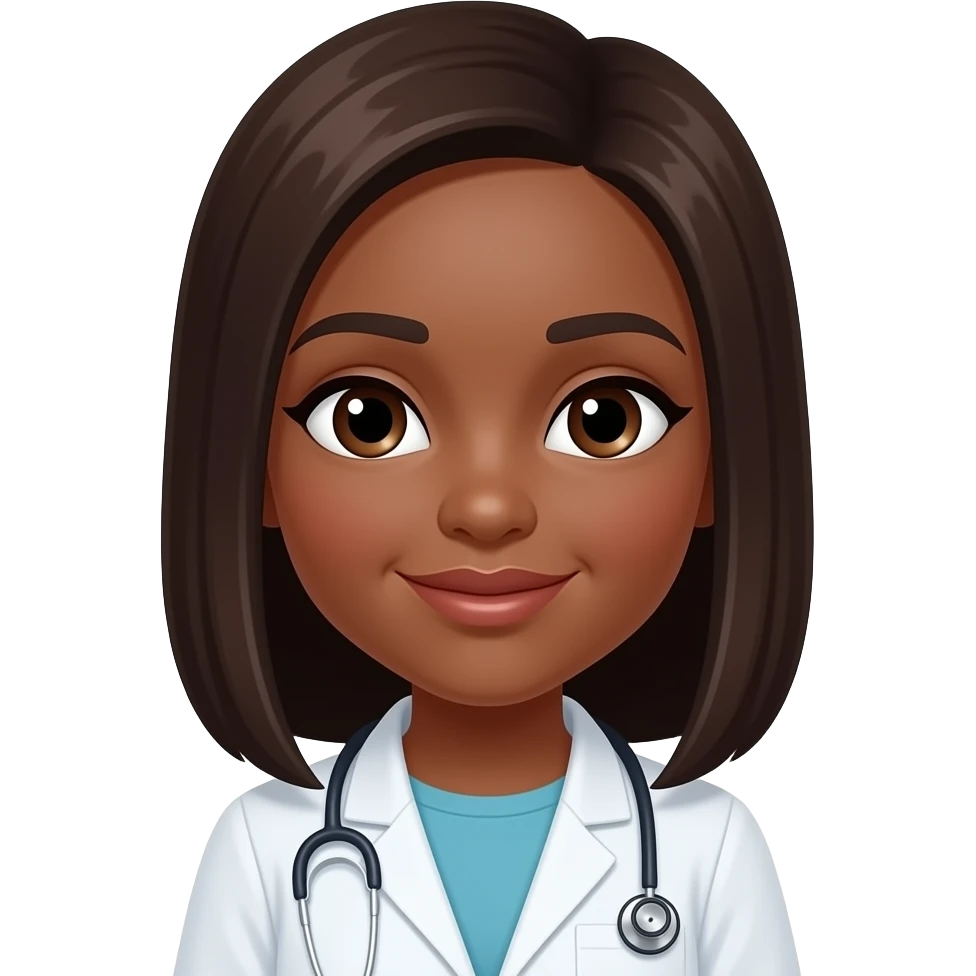 a woman doctor with brown skin and nuzzel eyes and medium straigh hair emoji