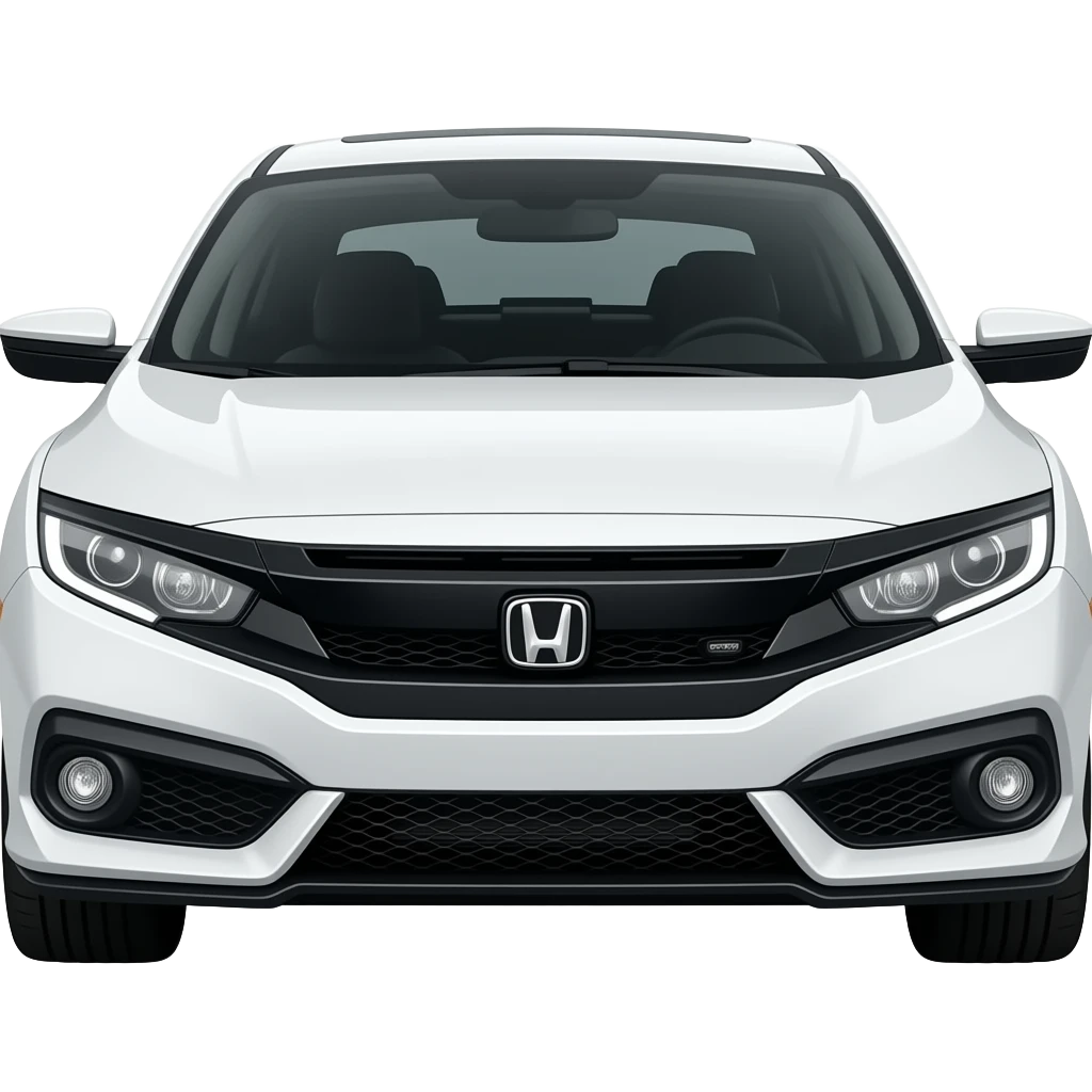 a white 2018 Honda Civic with a blacked out logo and BMW style headlights emoji