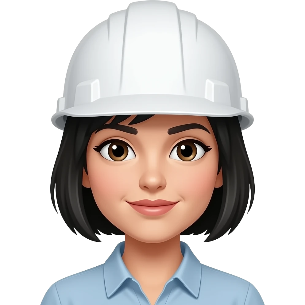 Mujer con casco blanco cabello corto y negro de arquitecta emoji emoji
