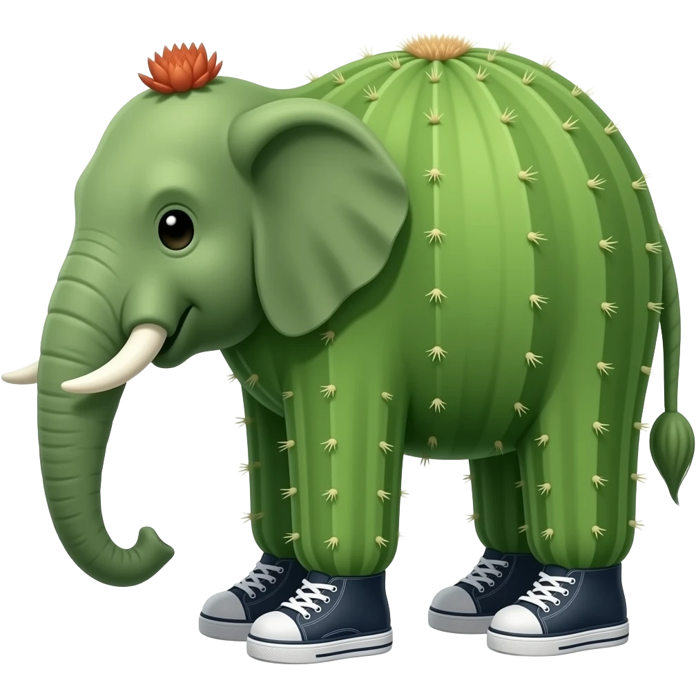 An elephant but it's body should be a cactus and its feet should have shoes on emoji