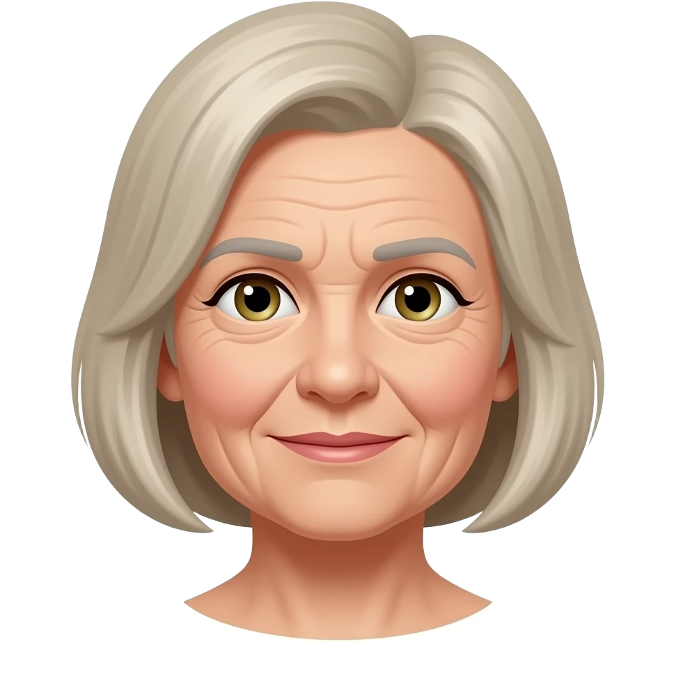 Elderly woman with gray blond hair medium bob and wrinkles emoji