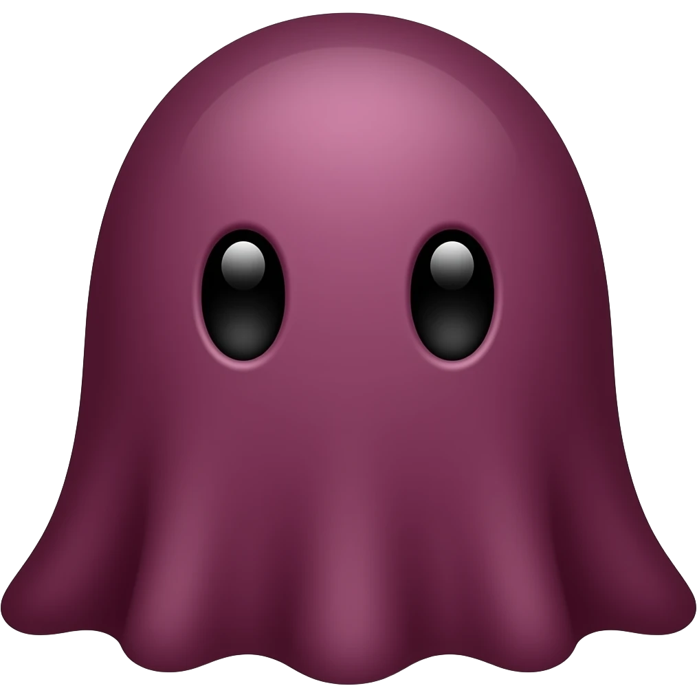 Kawaii solid maroon ghost with  black eyes emoji