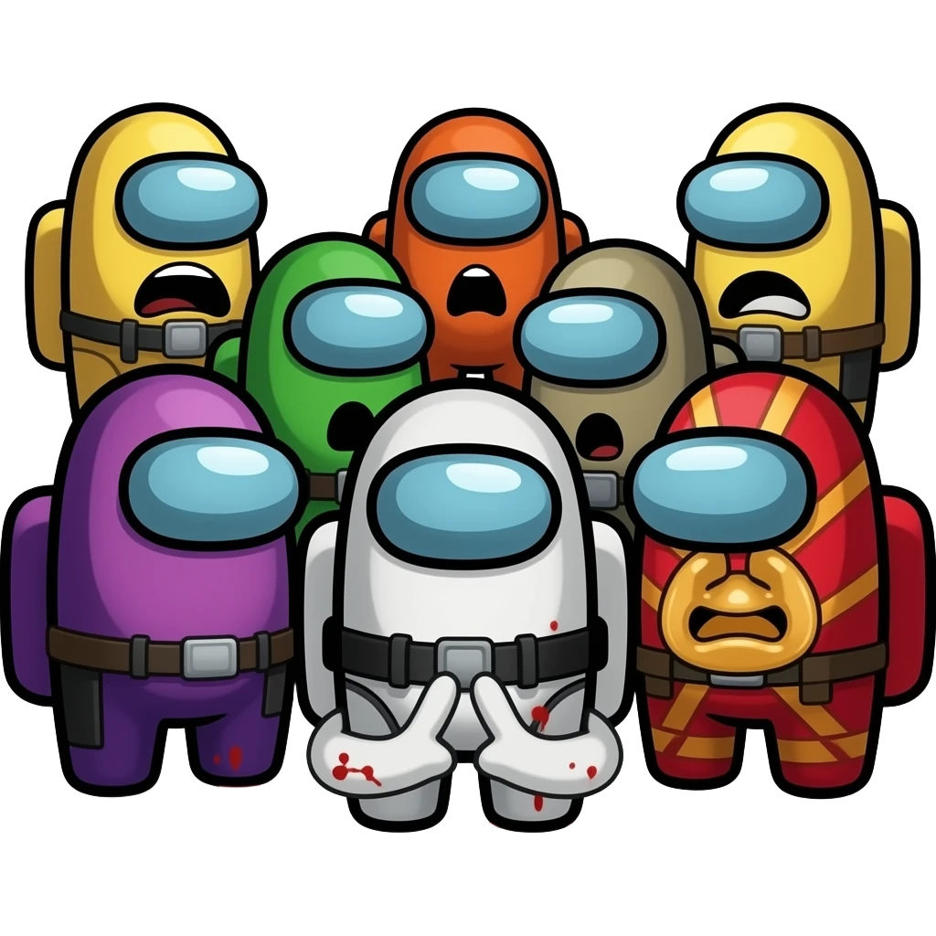 Among Us tripulante matando o impostor é os outros tripulantes chocados é surpresos com uma emoji