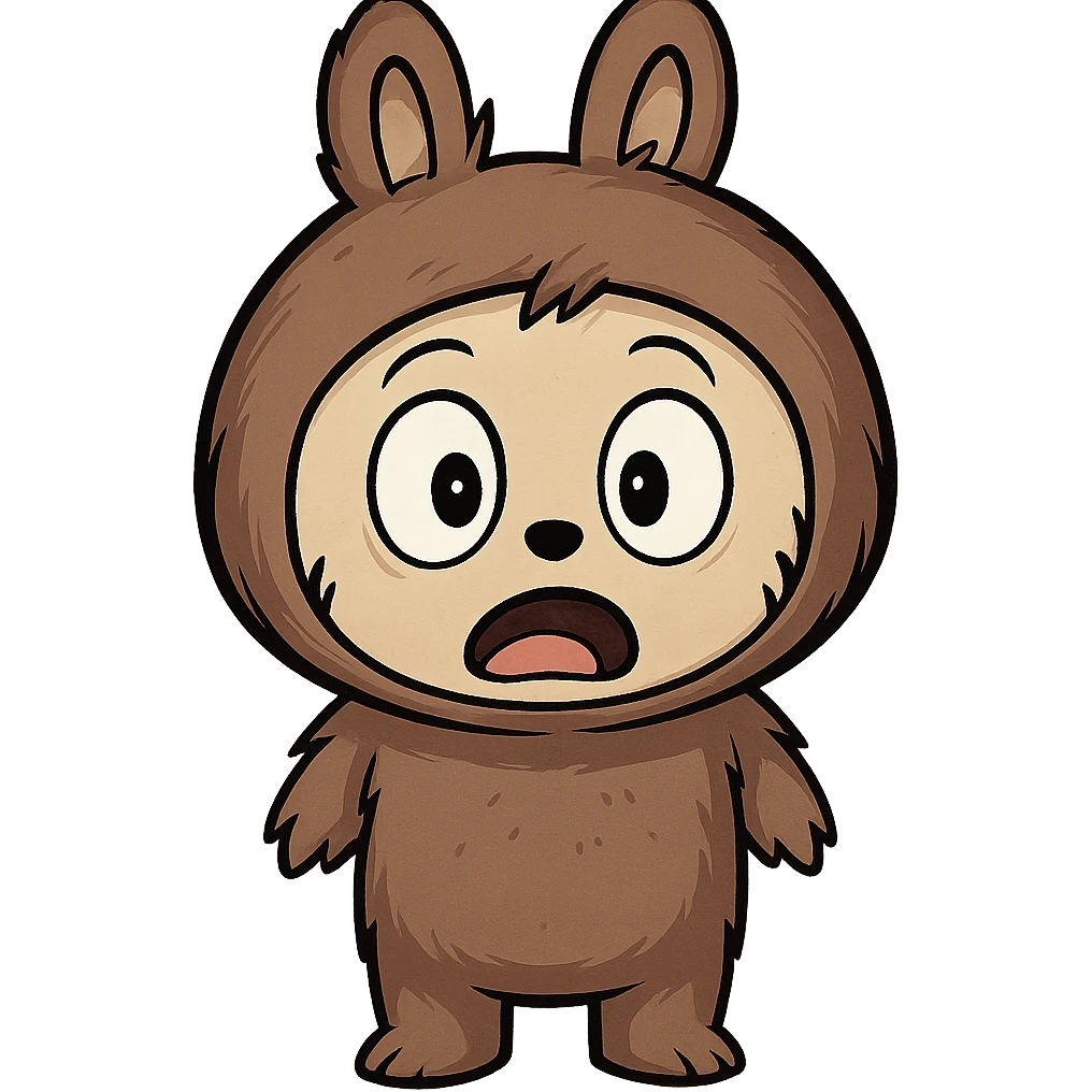 Change only the facial expression of the brown bunny character to a surprised look with wide eyes and open mouth. Keep the character, pose, and all colors exactly the same as the original. Do not change any other details. Transparent background. emoji
