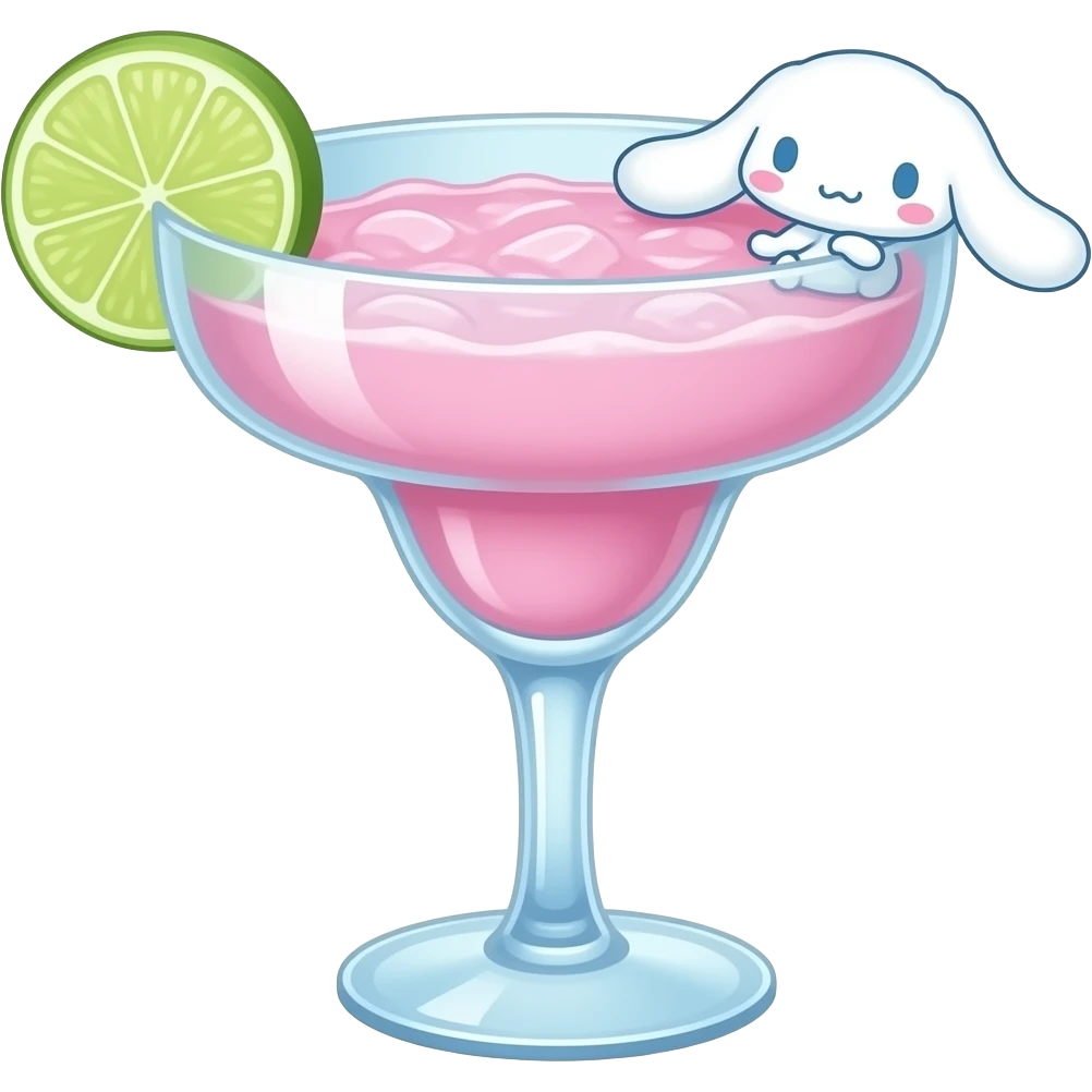 little twin star the sanrio character themed pink and light blue colored cocktail in margarita glass with actual illustration of little twin star  as a garnish emoji
