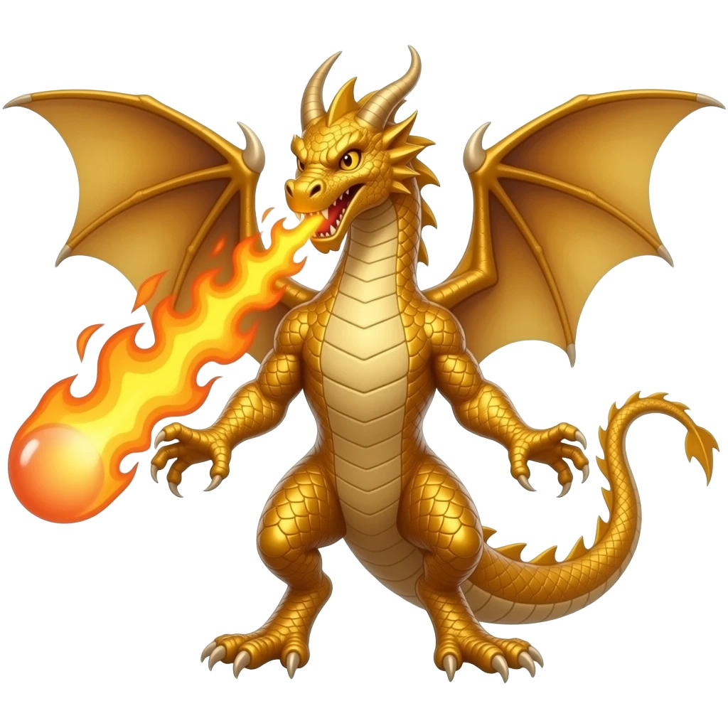 Golden dragon with wings and produce fire in full zenith and full like ejaculation in hot sexy compared to the penis of male ekaculated semen emoji