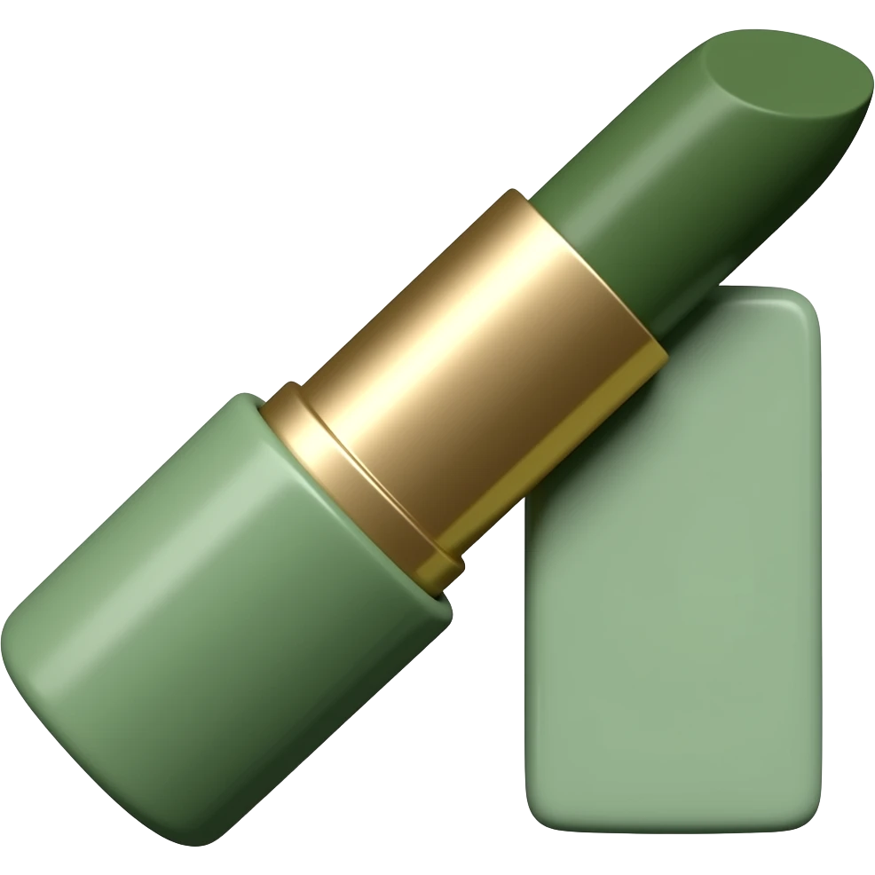 lipstickт with dark olive green, soft sage green, emoji