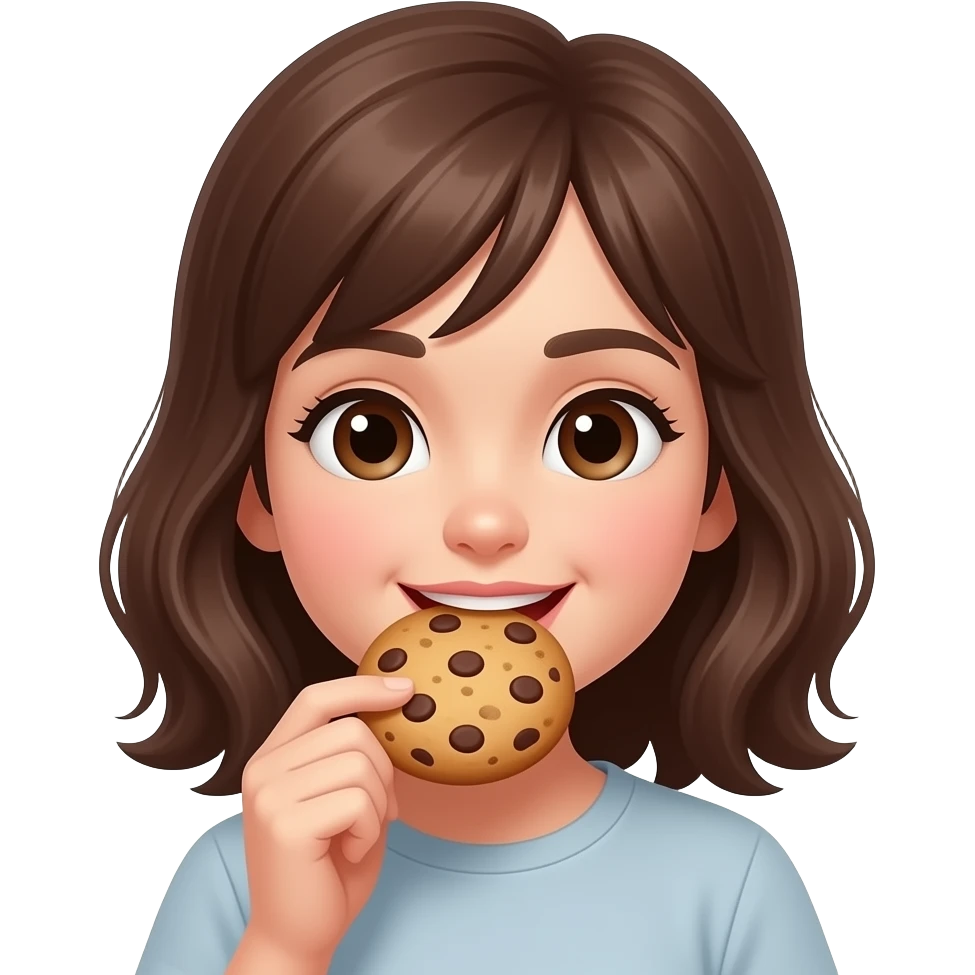 girl eating chocolate chip cookie emoji